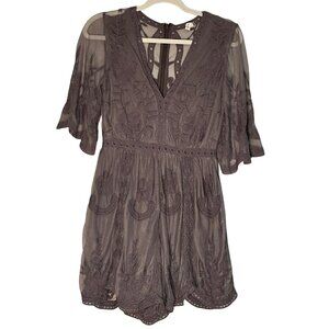Wishlist Taupe Brown S Romper – Boho vibe Embroidered Cottage core Festival Read